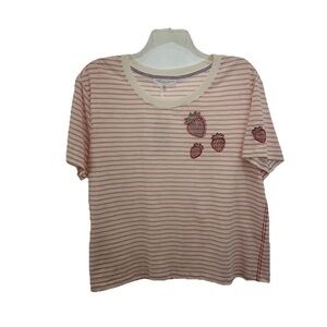 NWT Jane Delancey Rhinestone T-Shirt Women’s XL Pink White Striped Strawberry